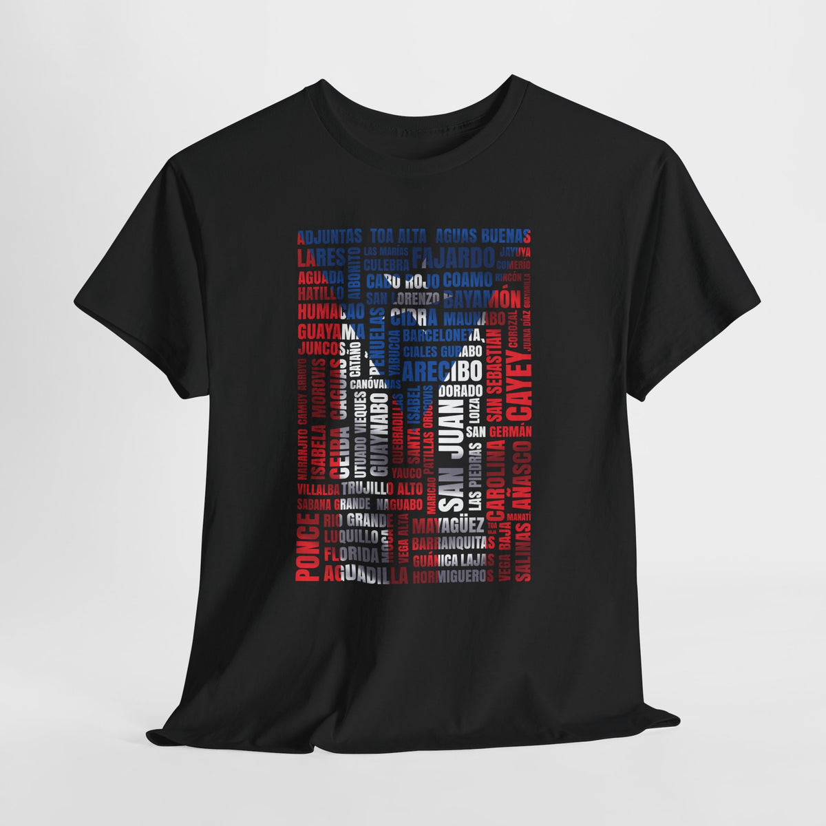 Puerto Rico Town Map Tee — "De Aquí, De Todos Lados" Typography Tribute