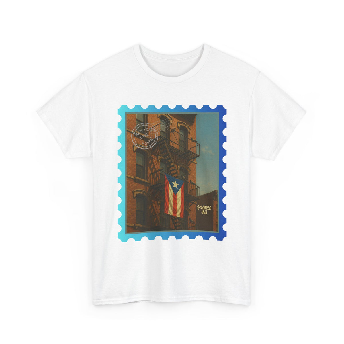 Seguimos Aquí Puerto Rican Pride Tee — New York 1982 Vintage Flag Tribute