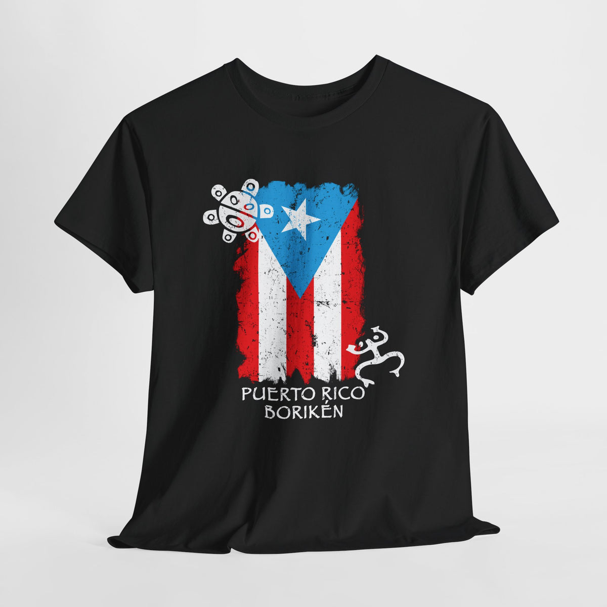 Puerto Rico Borikén Flag Tee — Taíno Petroglyph Heritage Vintage