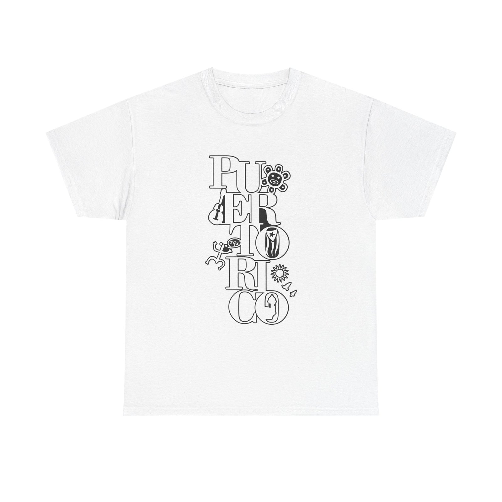 Puerto Rico Floral Vertical Tee — Retro Typography Island Shirt
