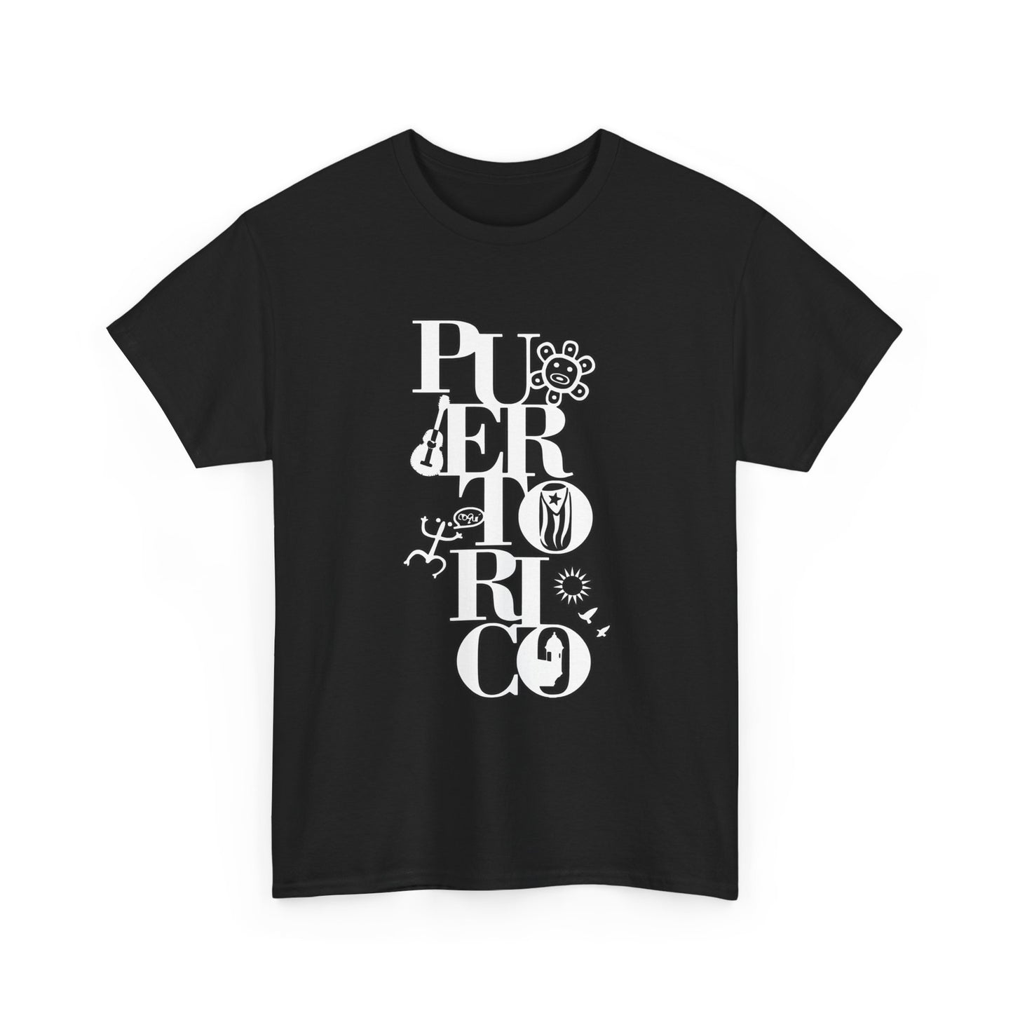 Puerto Rico Floral Vertical Tee — Retro Typography Island Shirt