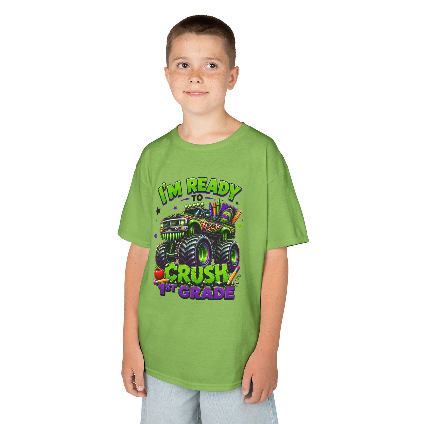 I’m Ready to Crush 1st Grade Monster Truck Kids T-Shirt – First Day of School Tee