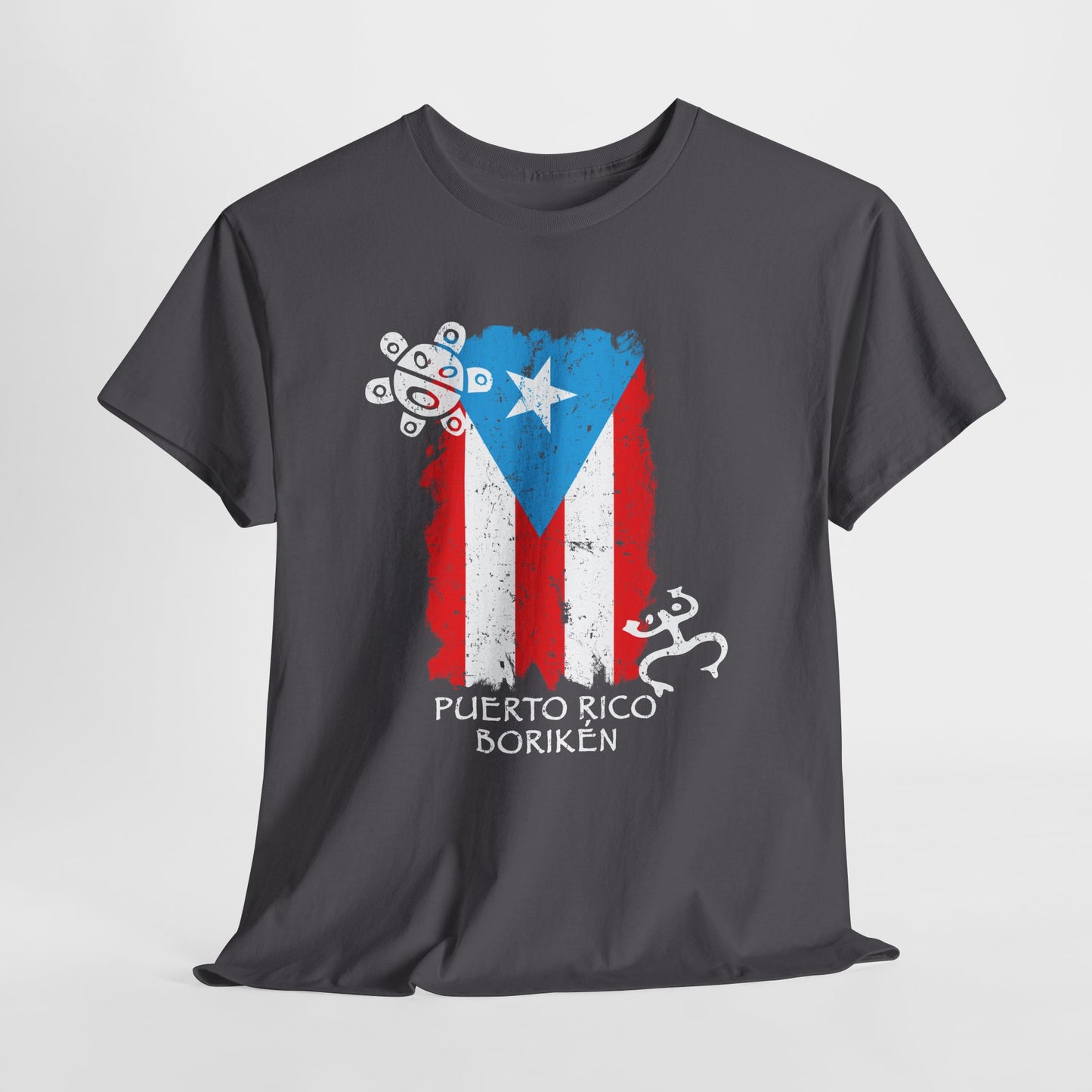 Puerto Rico Borikén Flag Tee — Taíno Petroglyph Heritage Vintage