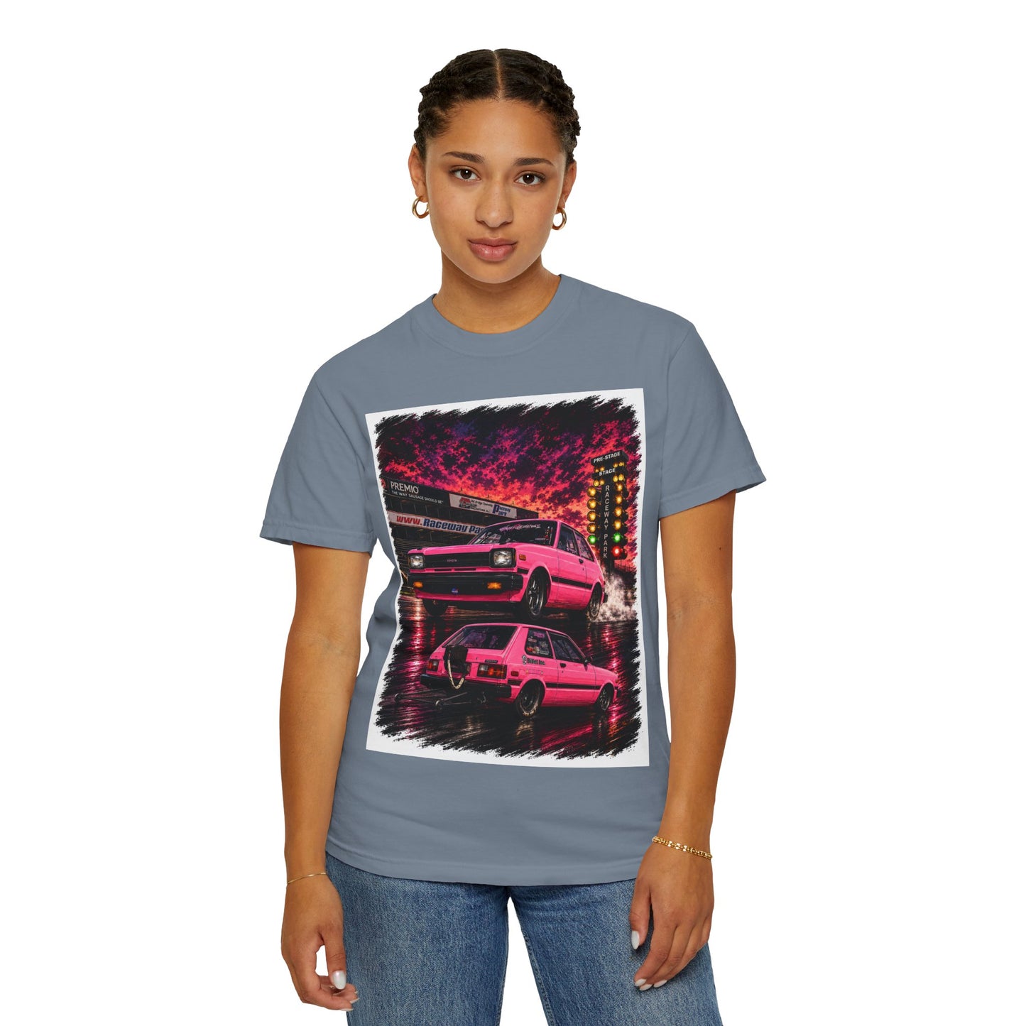 Retro Pink Starlet T-Shirt — Neon Pink Skyline Racing Graphic