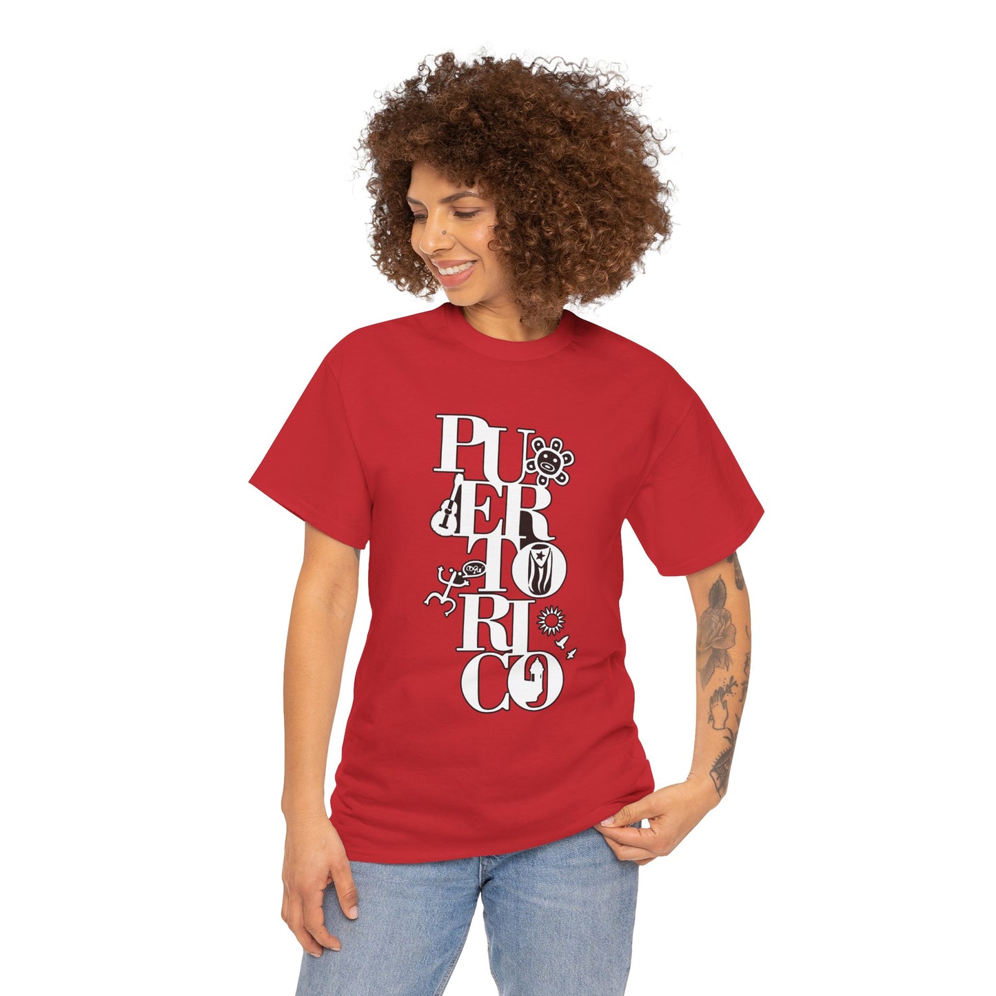 Puerto Rico Floral Vertical Tee — Retro Typography Island Shirt