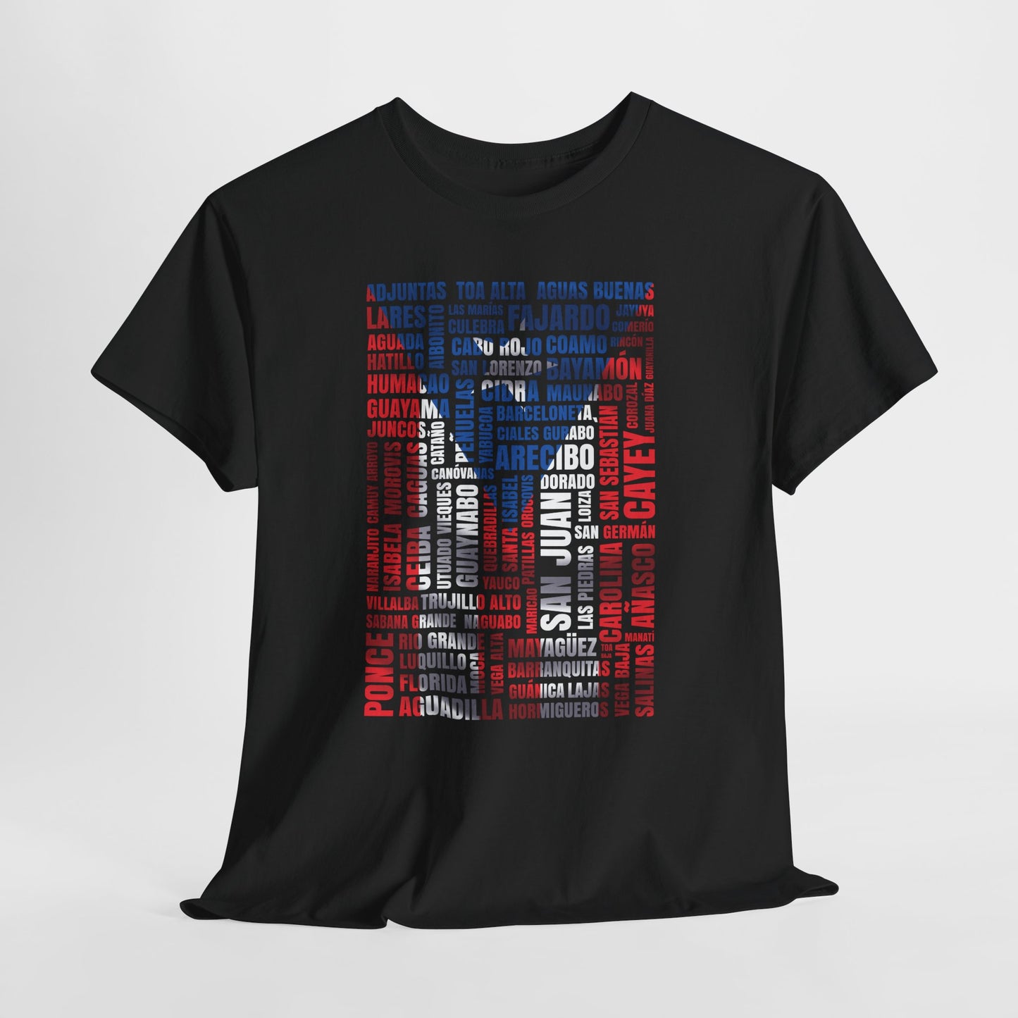 Puerto Rico Town Map Tee — "De Aquí, De Todos Lados" Typography Tribute
