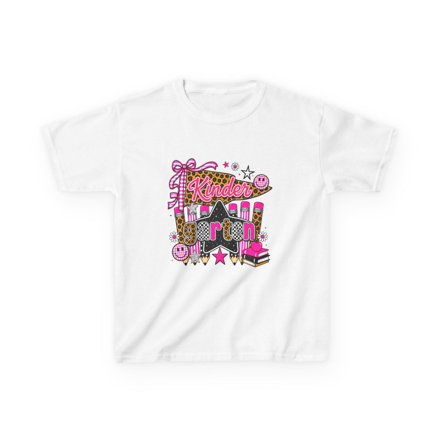 Kindergarten Girl Back to School T-Shirt – Pink Leopard First Day of Kindergarten Tee