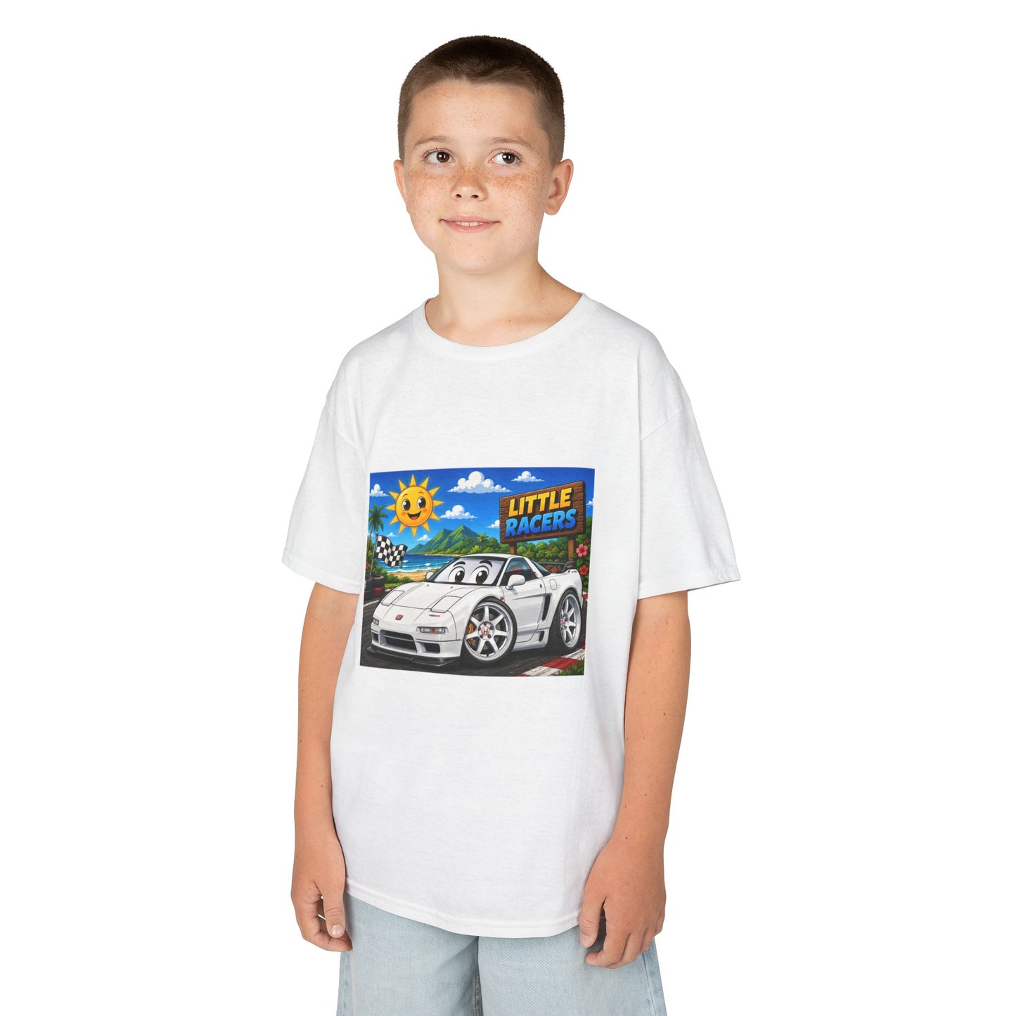 Kids Racing Car T‑Shirt — 'Little Racers' White NSX Graphic Tee