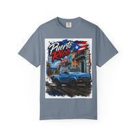 Puerto Rico Blue Samuri T-Shirt — Retro Island Flag Street Scene