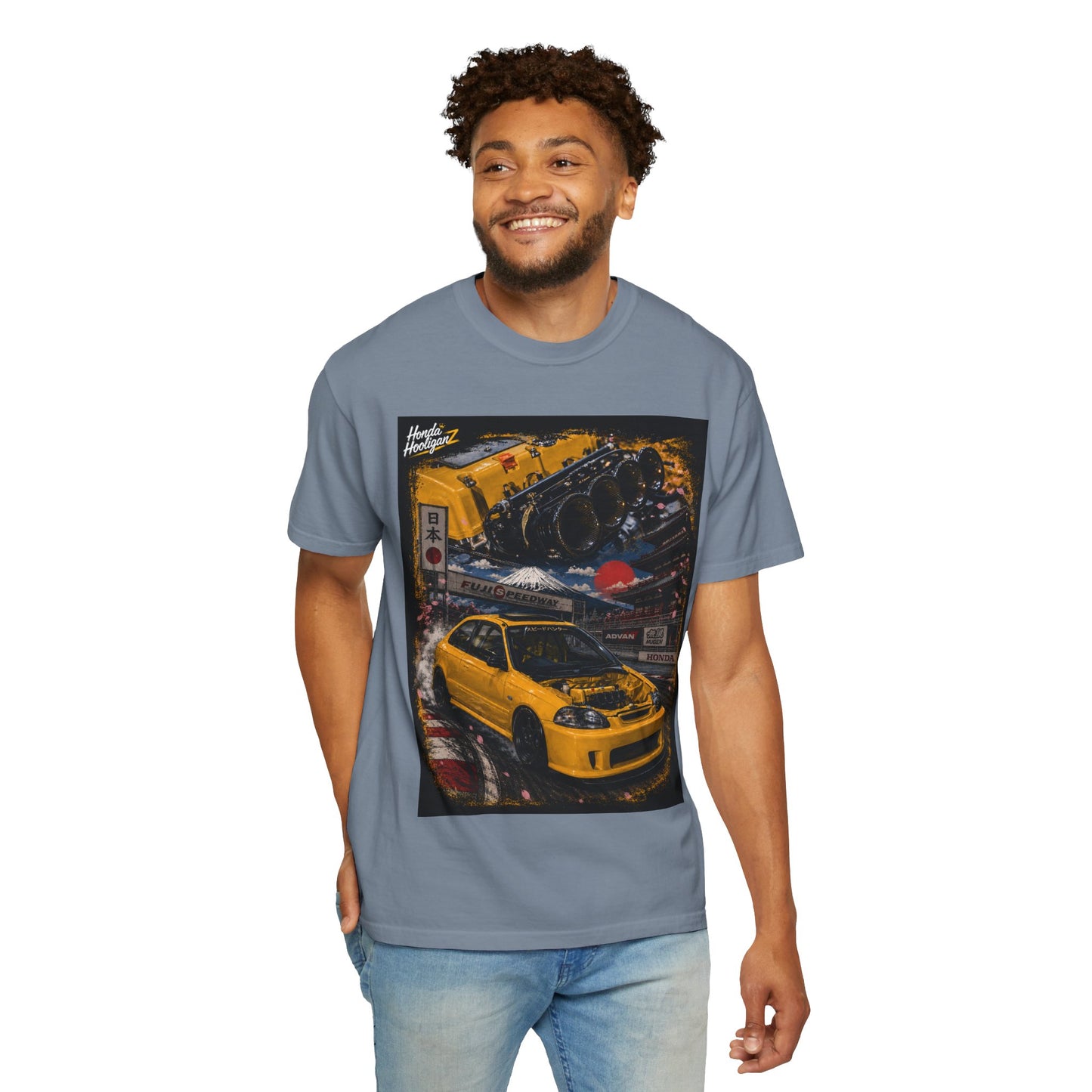 Street Racing Honda Civic T-Shirt — Yellow JDM Car Graphic Tee