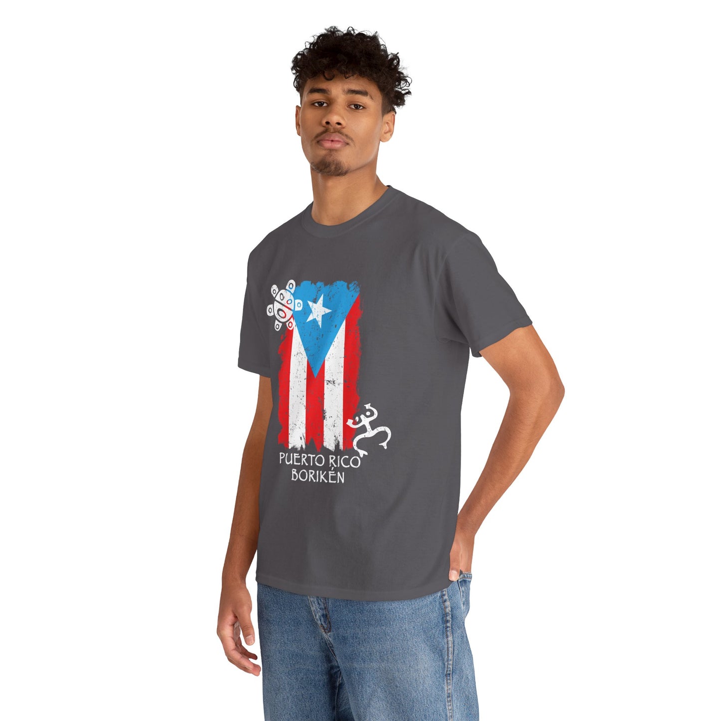 Puerto Rico Borikén Flag Tee — Taíno Petroglyph Heritage Vintage