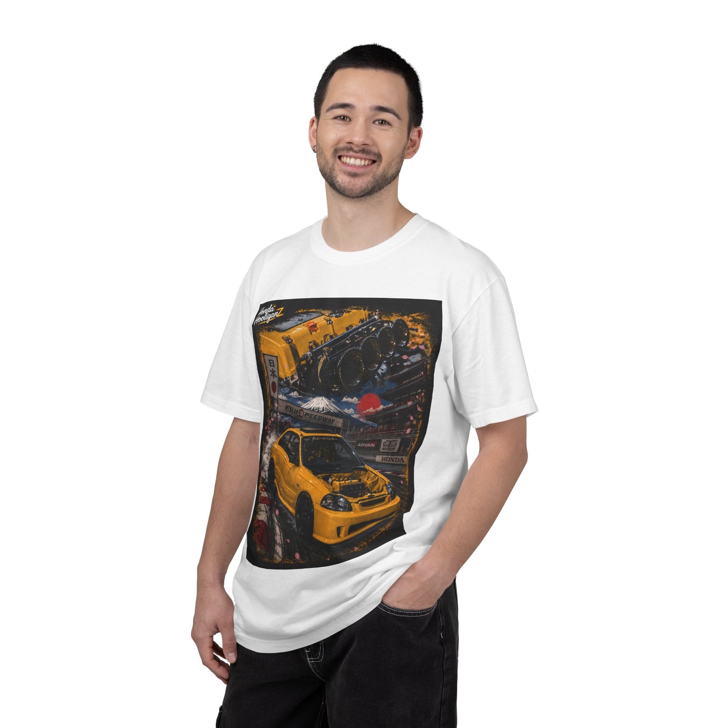 Street Racing Honda Civic T-Shirt — Yellow JDM Car Graphic Tee