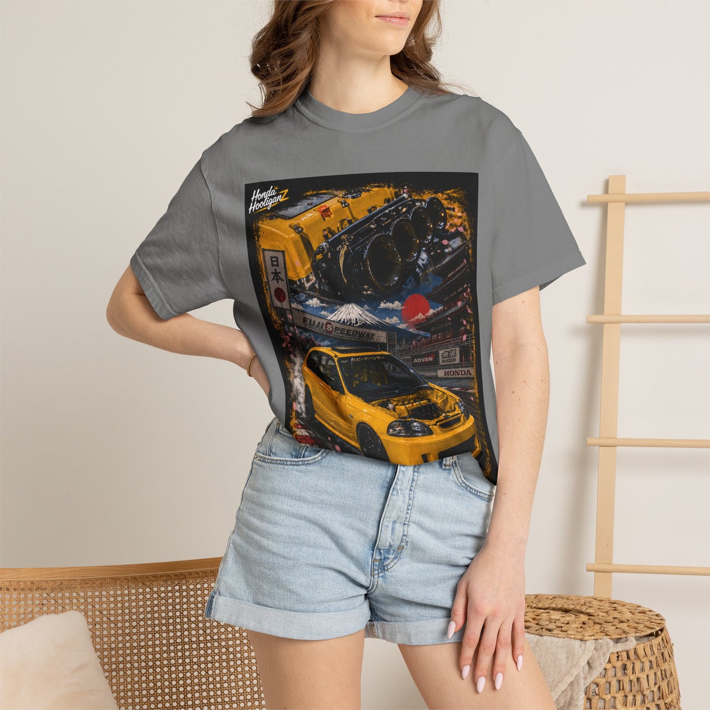 Street Racing Honda Civic T-Shirt — Yellow JDM Car Graphic Tee