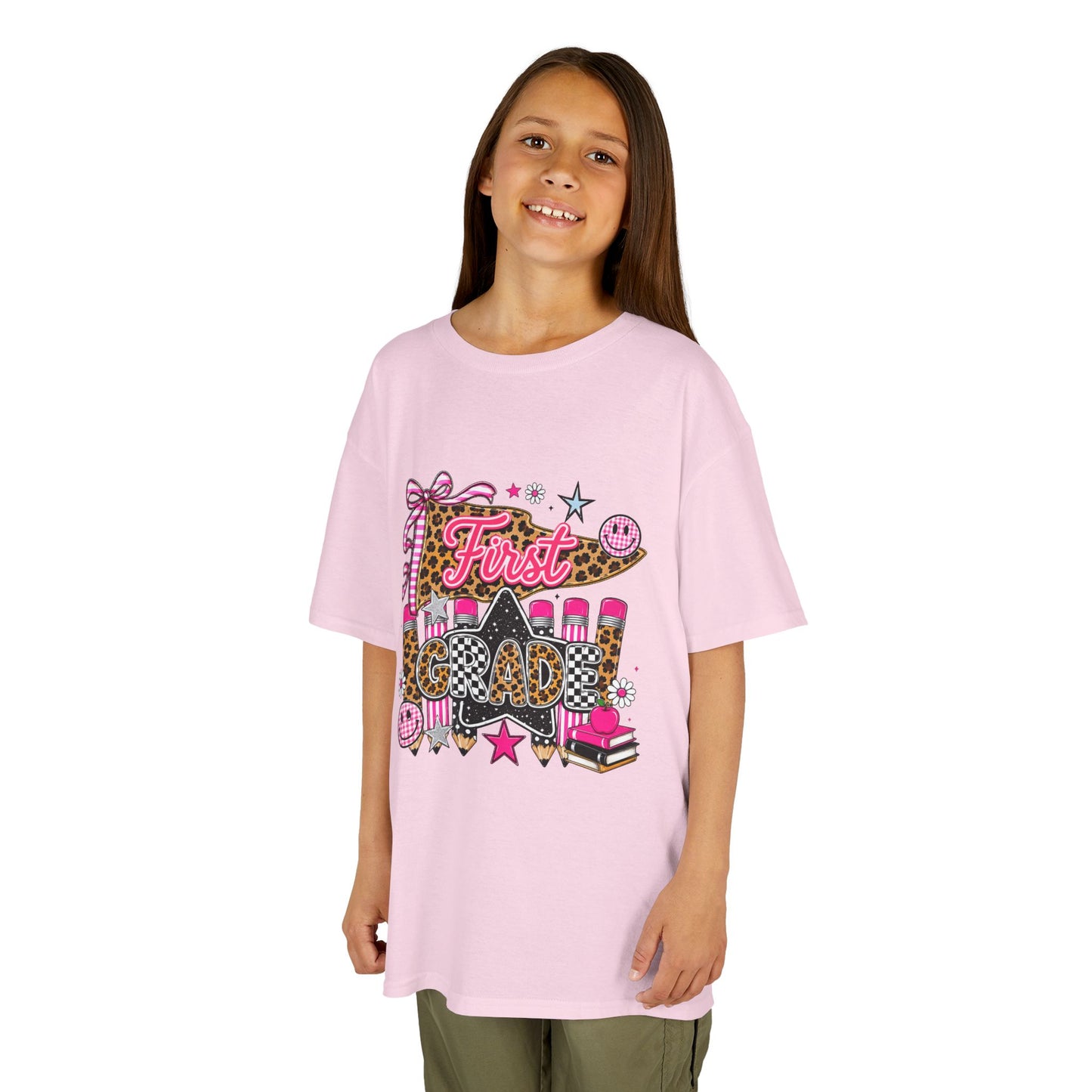 First Grade Girl Back to School T-Shirt – Pink Leopard First Day of 1st Grade Tee
