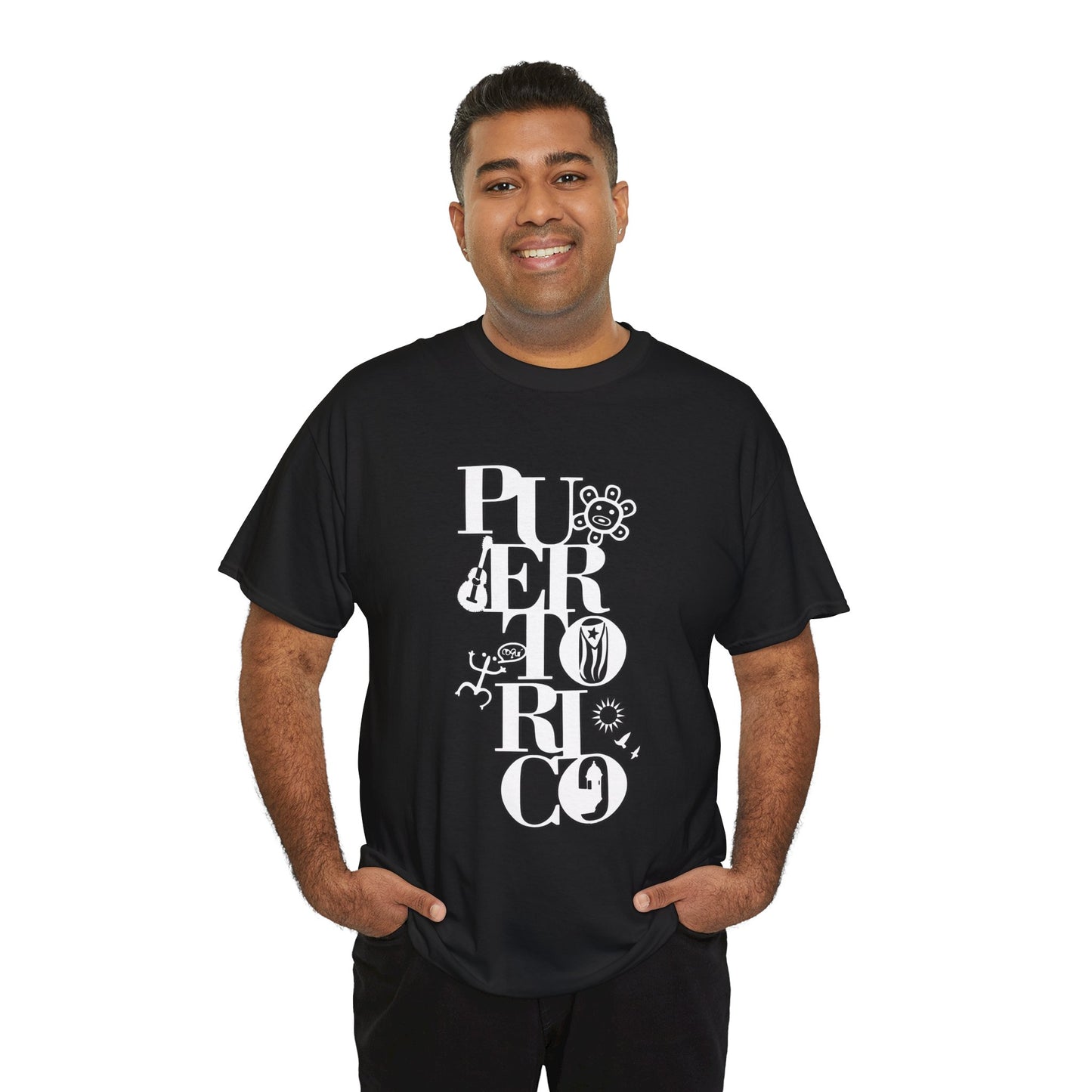 Puerto Rico Floral Vertical Tee — Retro Typography Island Shirt