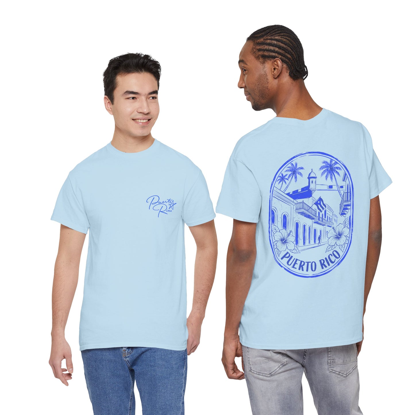Puerto Rico Streets Tee — Handwritten Logo & Old San Juan Back Illustration