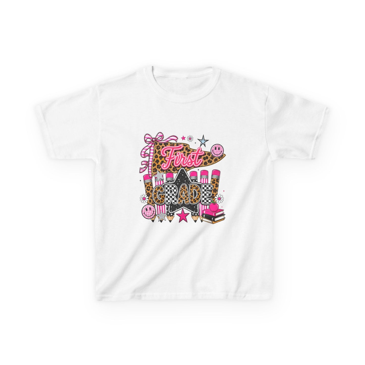 First Grade Girl Back to School T-Shirt – Pink Leopard First Day of 1st Grade Tee