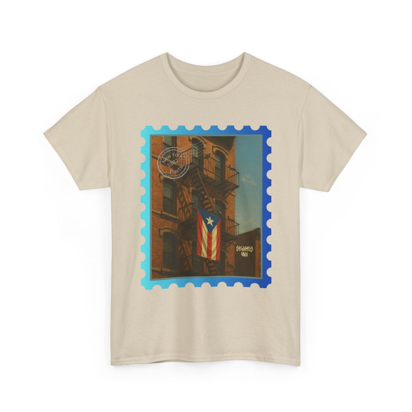 Seguimos Aquí Puerto Rican Pride Tee — New York 1982 Vintage Flag Tribute