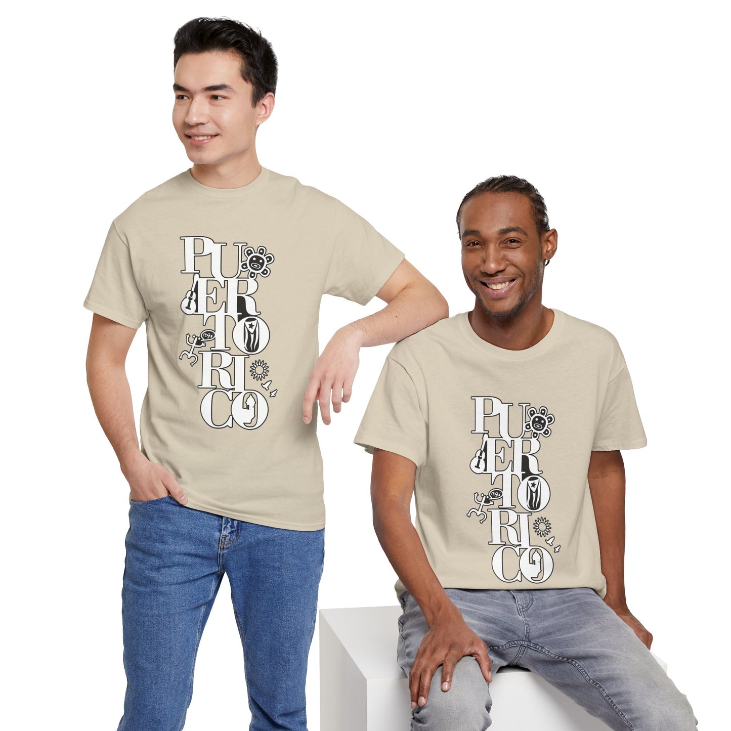 Puerto Rico Floral Vertical Tee — Retro Typography Island Shirt