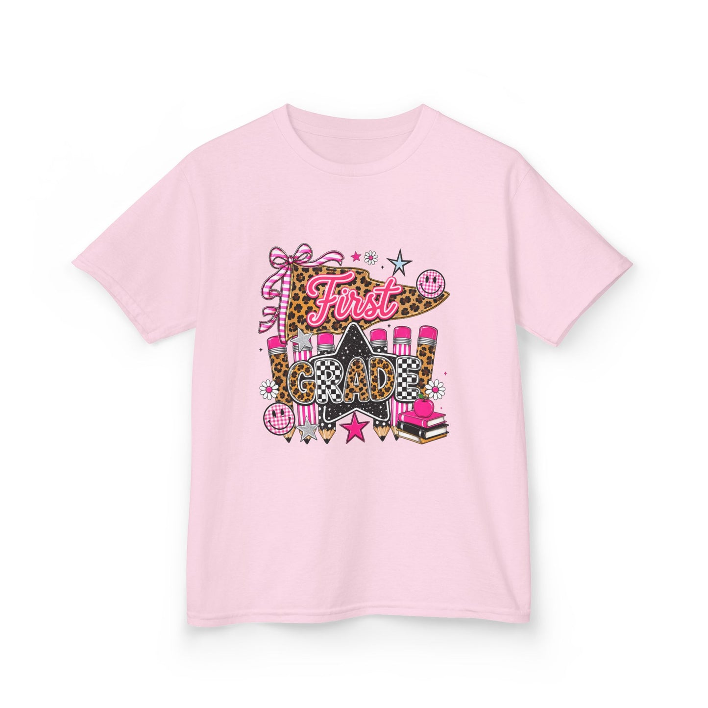 First Grade Girl Back to School T-Shirt – Pink Leopard First Day of 1st Grade Tee