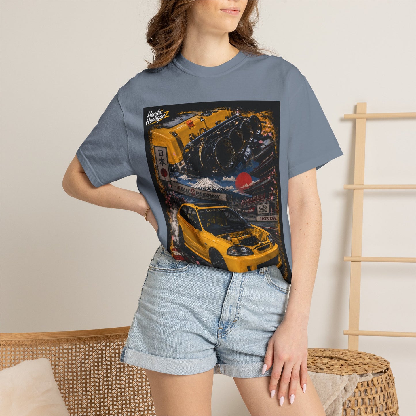Street Racing Honda Civic T-Shirt — Yellow JDM Car Graphic Tee