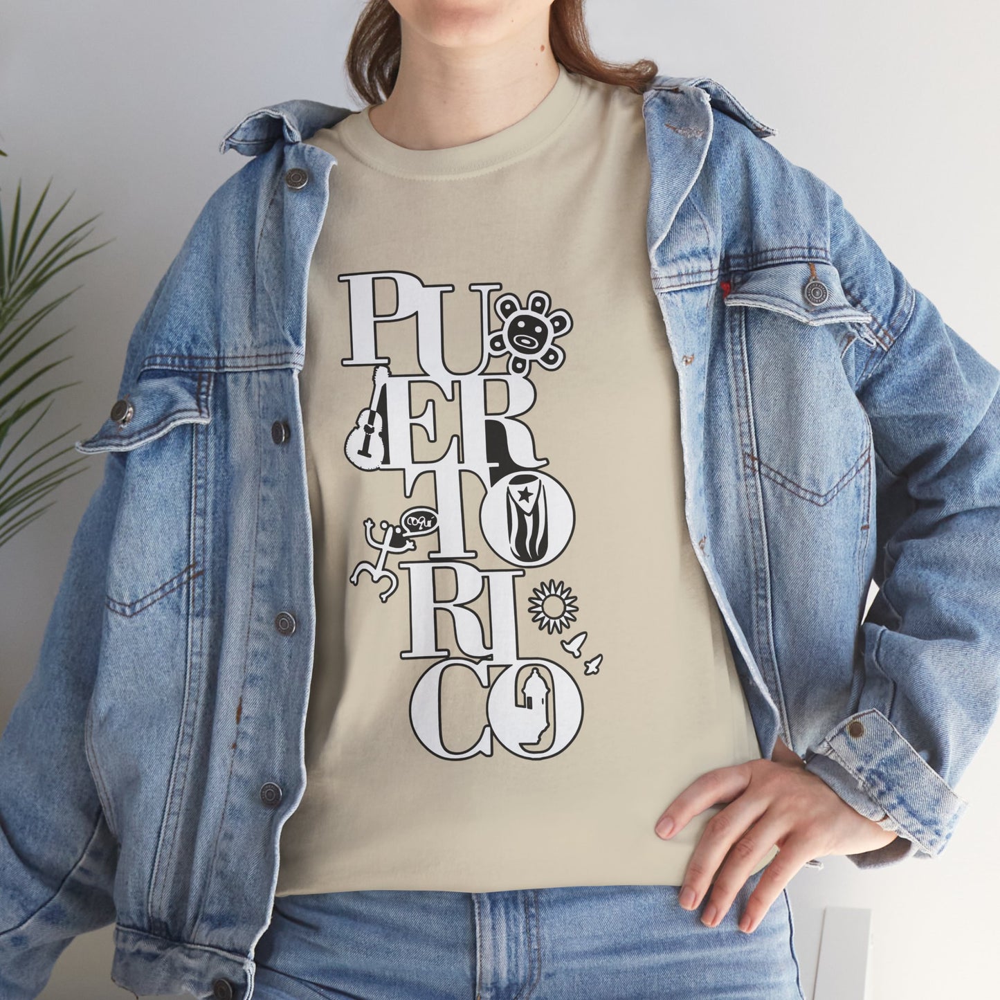 Puerto Rico Floral Vertical Tee — Retro Typography Island Shirt