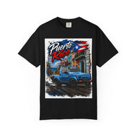 Puerto Rico Blue Samuri T-Shirt — Retro Island Flag Street Scene