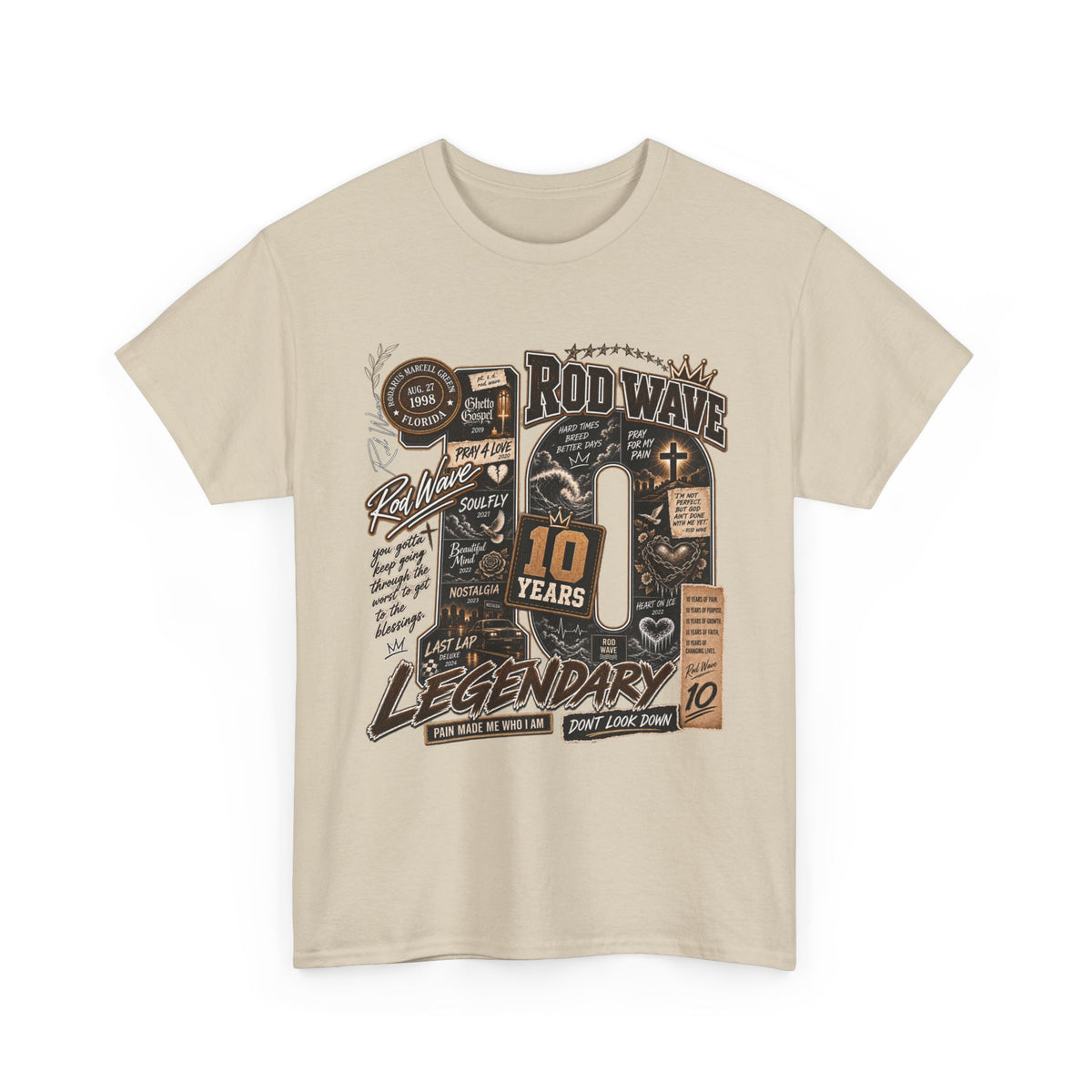 Rod Wave 10 Years Legendary – Pain, Purpose & Faith Hip-Hop Collage T-Shirt Design