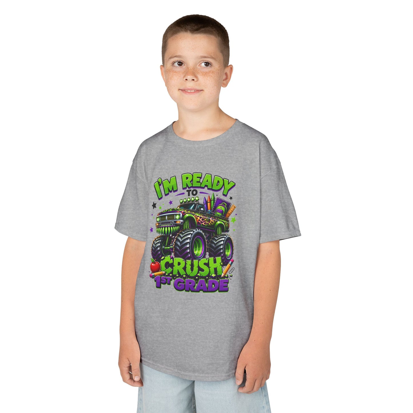 I’m Ready to Crush 1st Grade Monster Truck Kids T-Shirt – First Day of School Tee