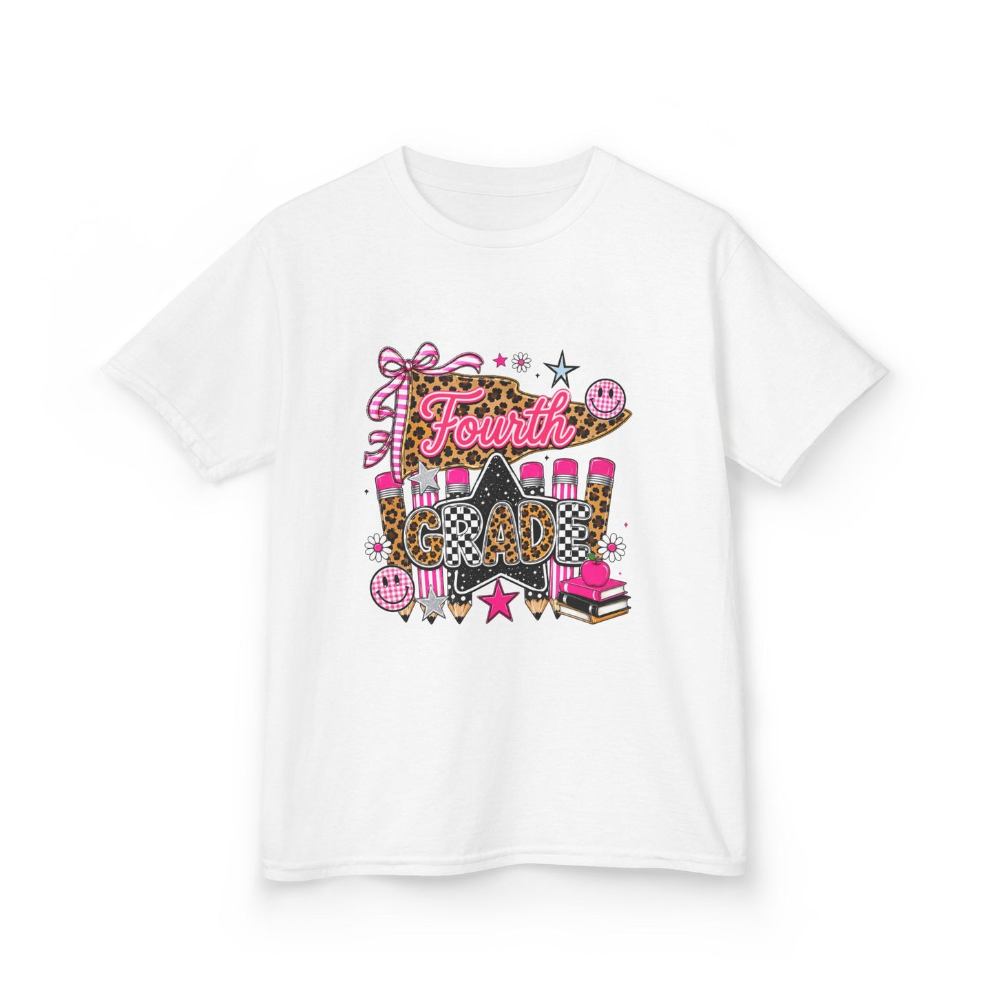 Fourth Grade Girl Back to School T-Shirt – Pink Leopard First Day of 4th Grade Tee