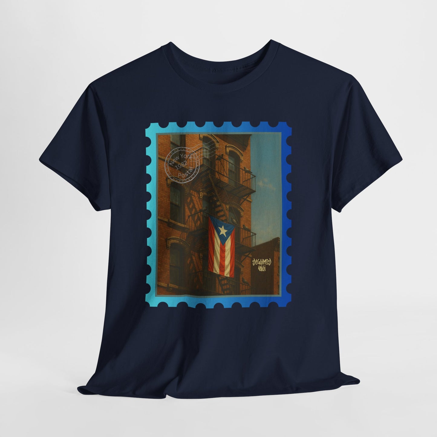 Seguimos Aquí Puerto Rican Pride Tee — New York 1982 Vintage Flag Tribute