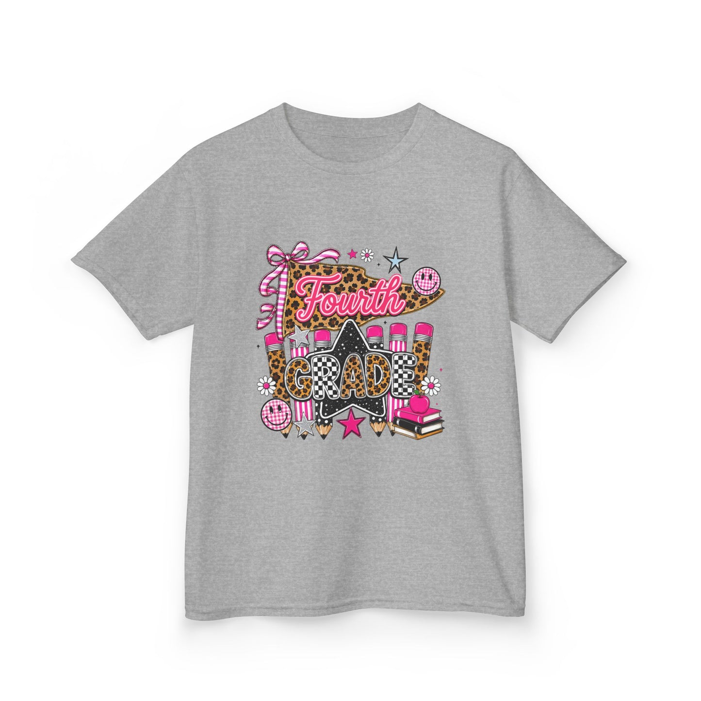 Fourth Grade Girl Back to School T-Shirt – Pink Leopard First Day of 4th Grade Tee