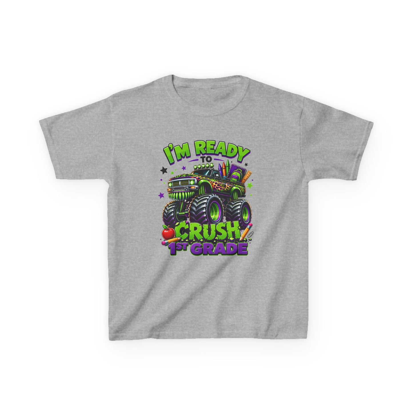 I’m Ready to Crush 1st Grade Monster Truck Kids T-Shirt – First Day of School Tee