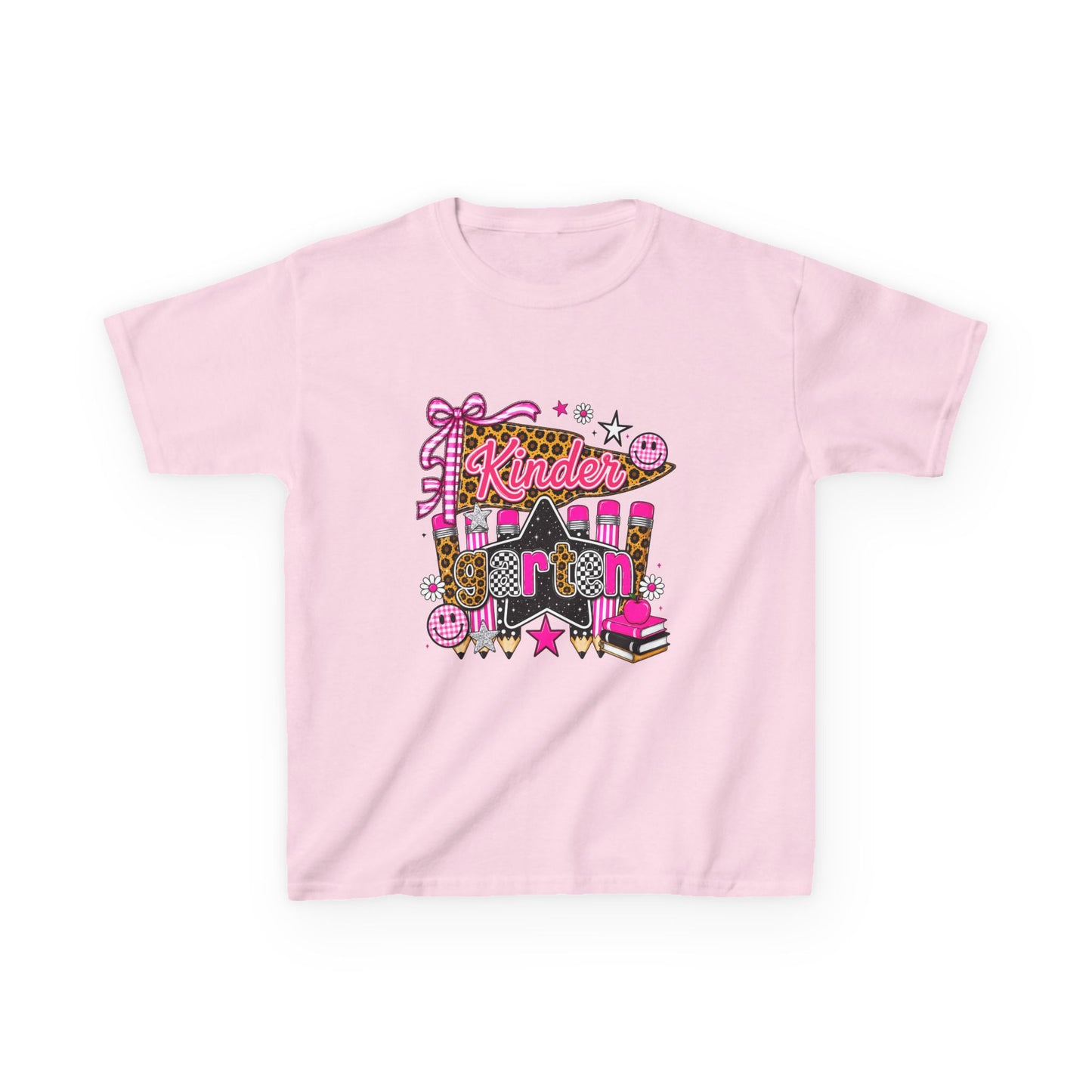 Kindergarten Girl Back to School T-Shirt – Pink Leopard First Day of Kindergarten Tee