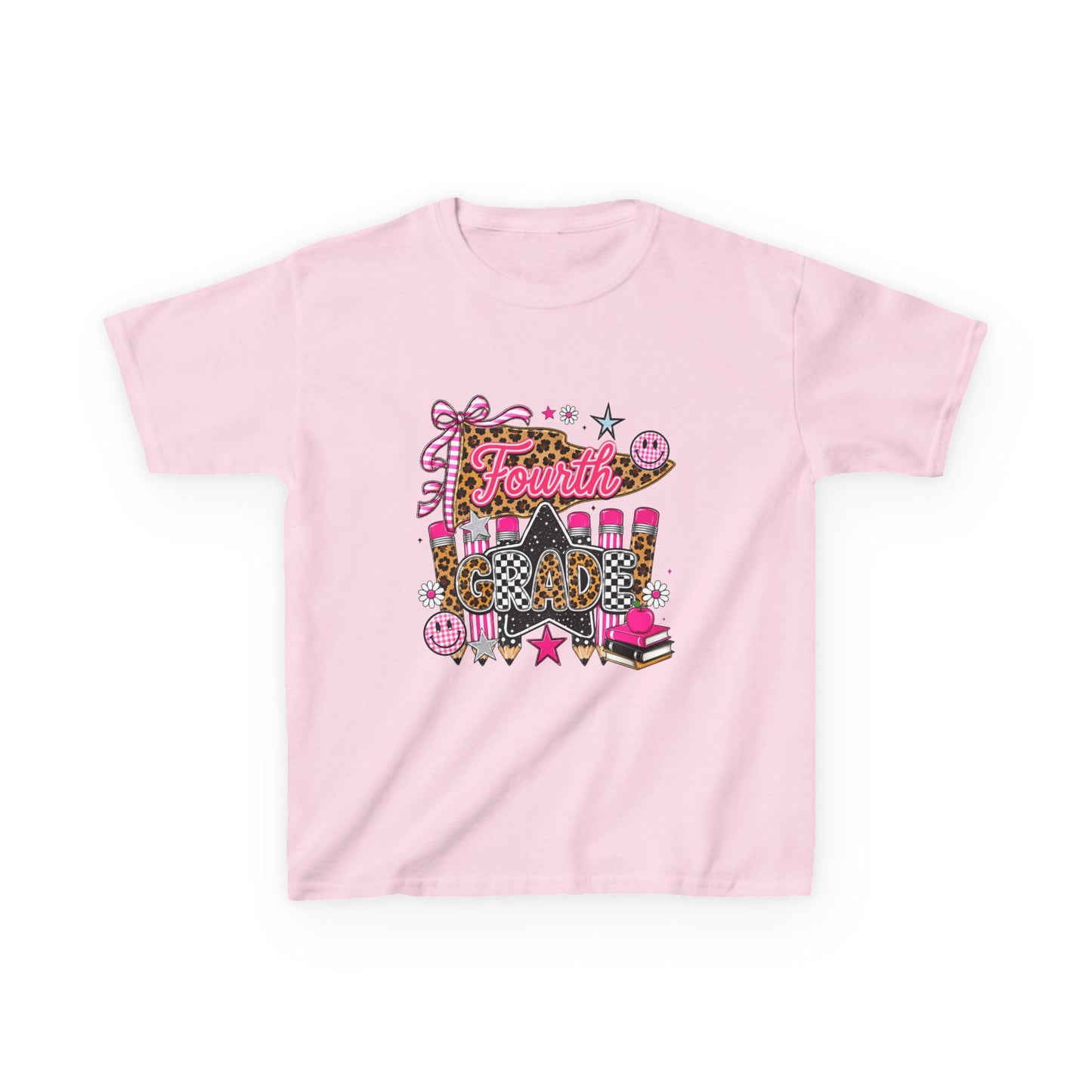 Fourth Grade Girl Back to School T-Shirt – Pink Leopard First Day of 4th Grade Tee