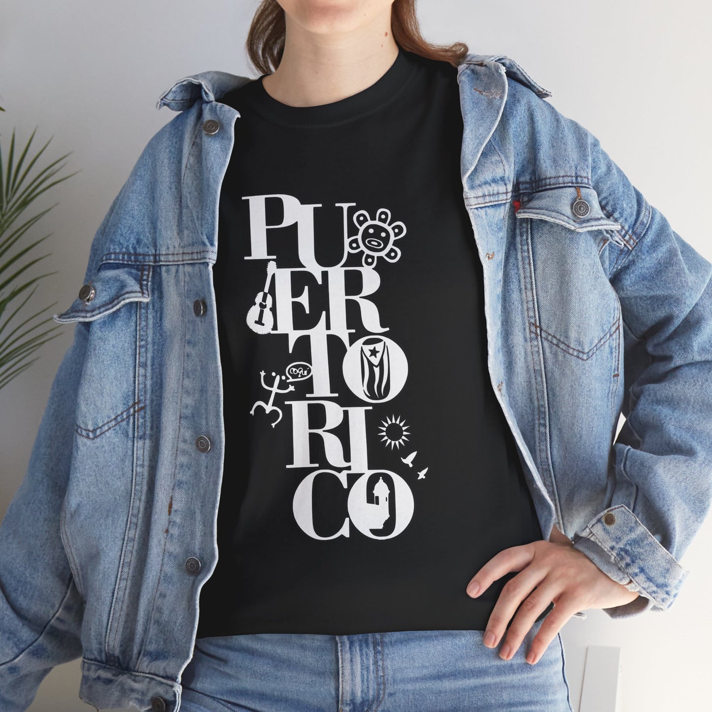 Puerto Rico Floral Vertical Tee — Retro Typography Island Shirt