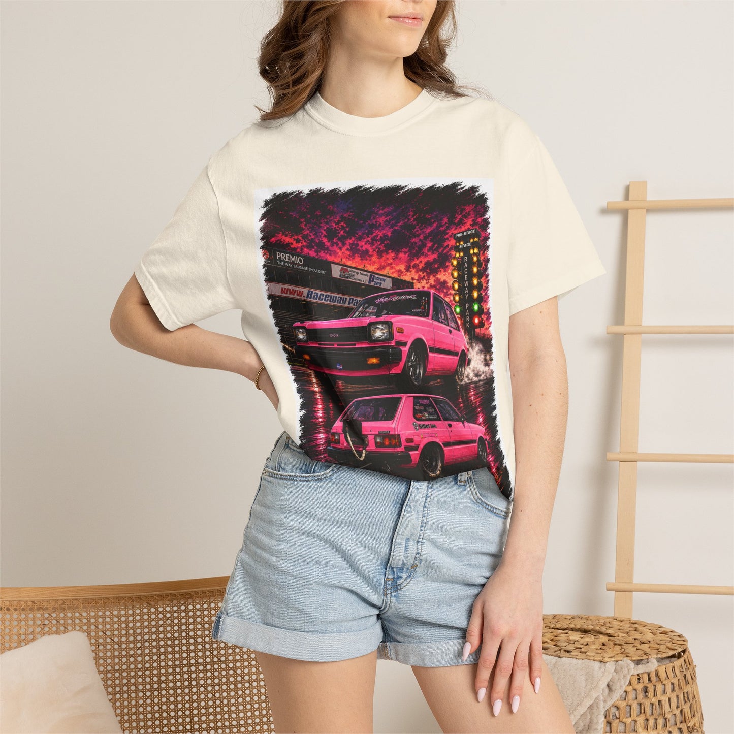 Retro Pink Starlet T-Shirt — Neon Pink Skyline Racing Graphic