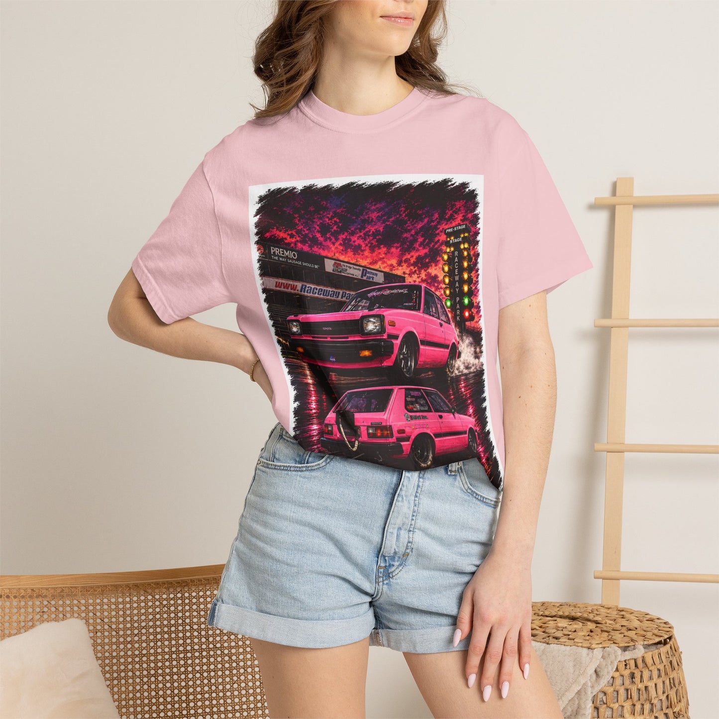 Retro Pink Starlet T-Shirt — Neon Pink Skyline Racing Graphic