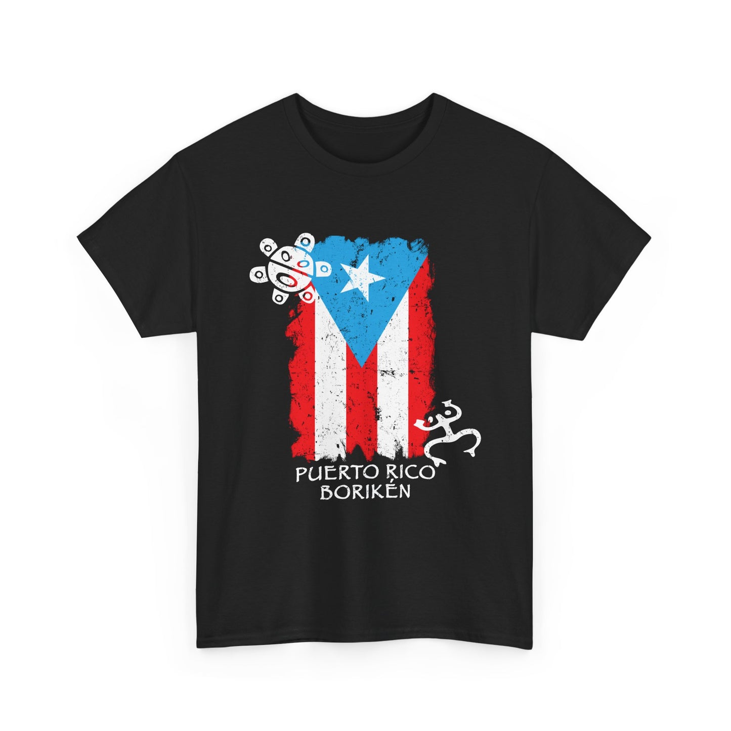 Puerto Rico Borikén Flag Tee — Taíno Petroglyph Heritage Vintage
