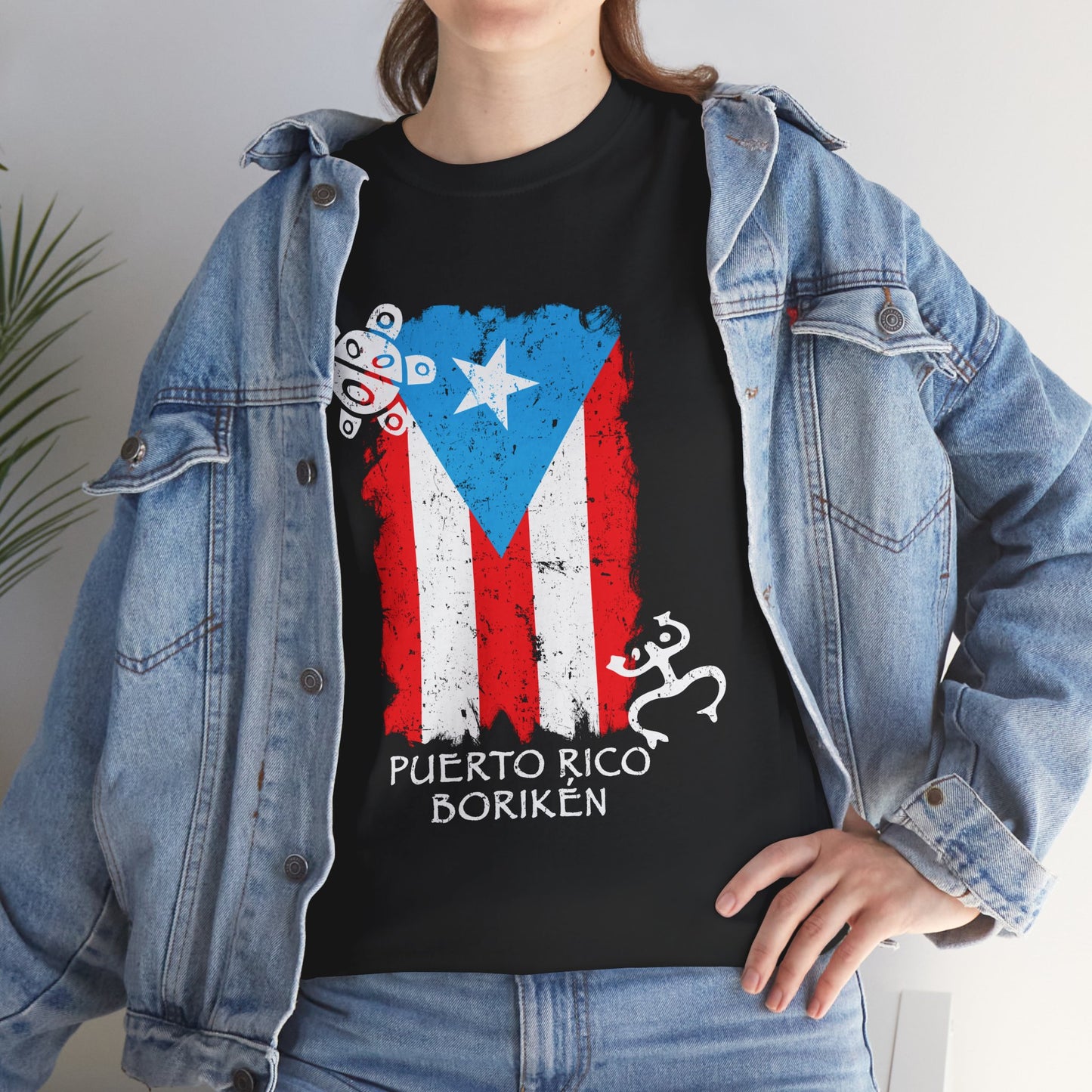 Puerto Rico Borikén Flag Tee — Taíno Petroglyph Heritage Vintage