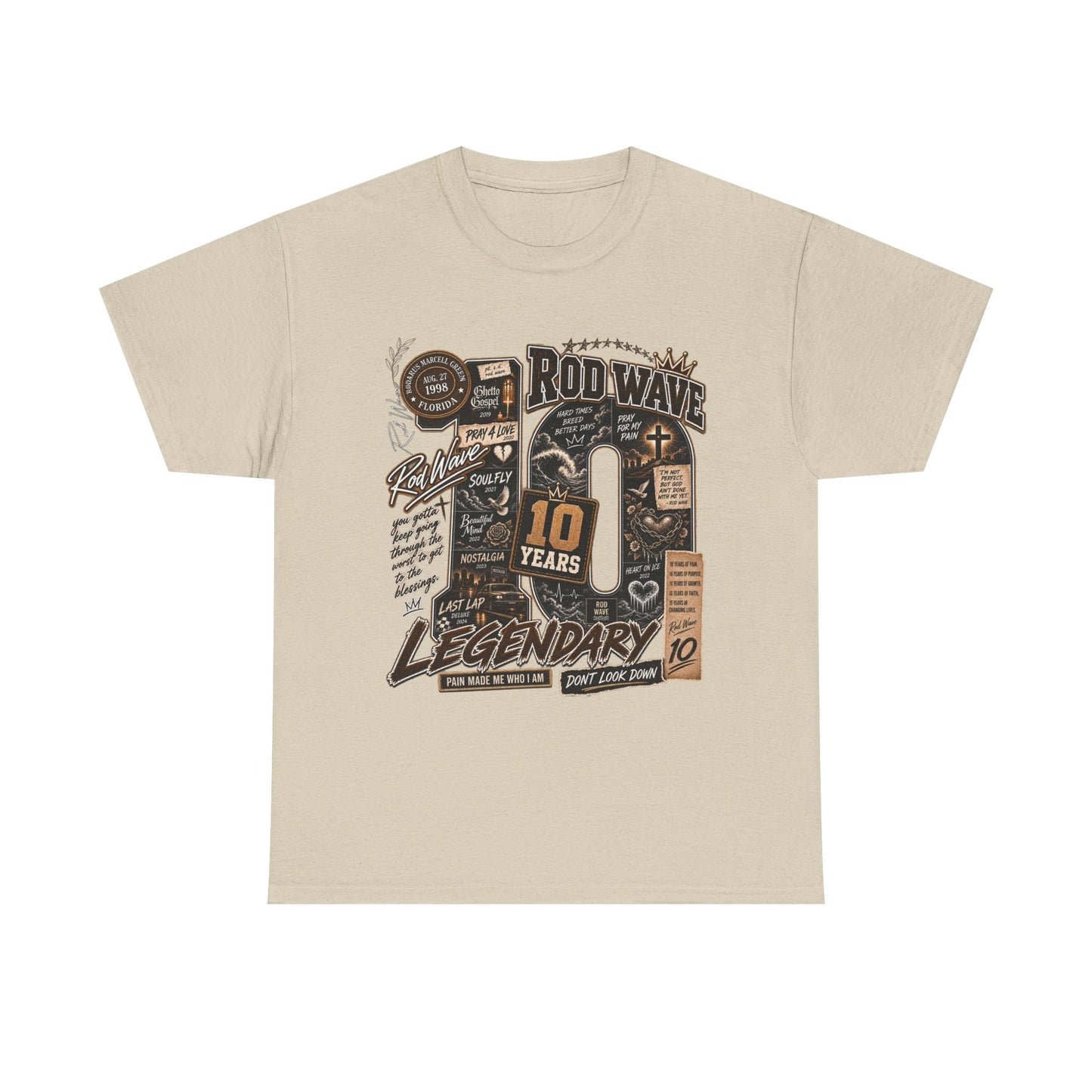 Rod Wave 10 Years Legendary – Pain, Purpose & Faith Hip-Hop Collage T-Shirt Design
