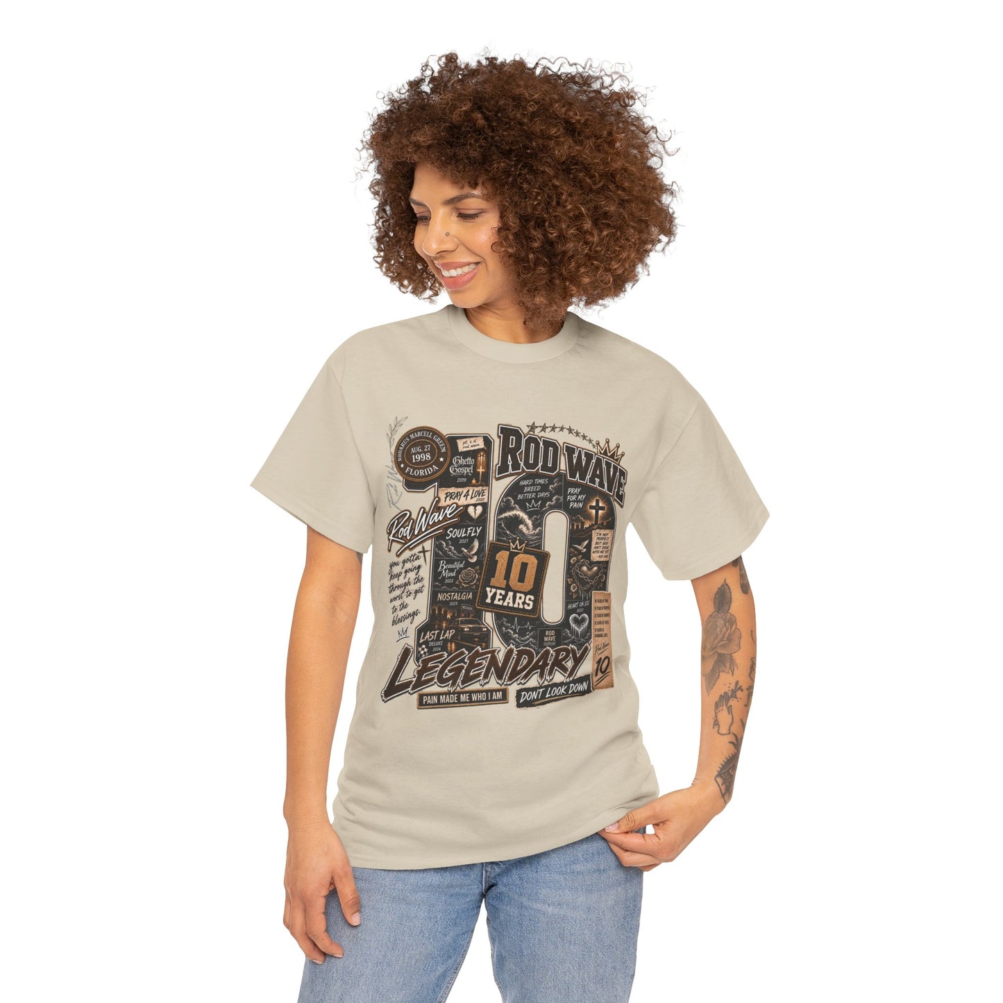 Rod Wave 10 Years Legendary – Pain, Purpose & Faith Hip-Hop Collage T-Shirt Design