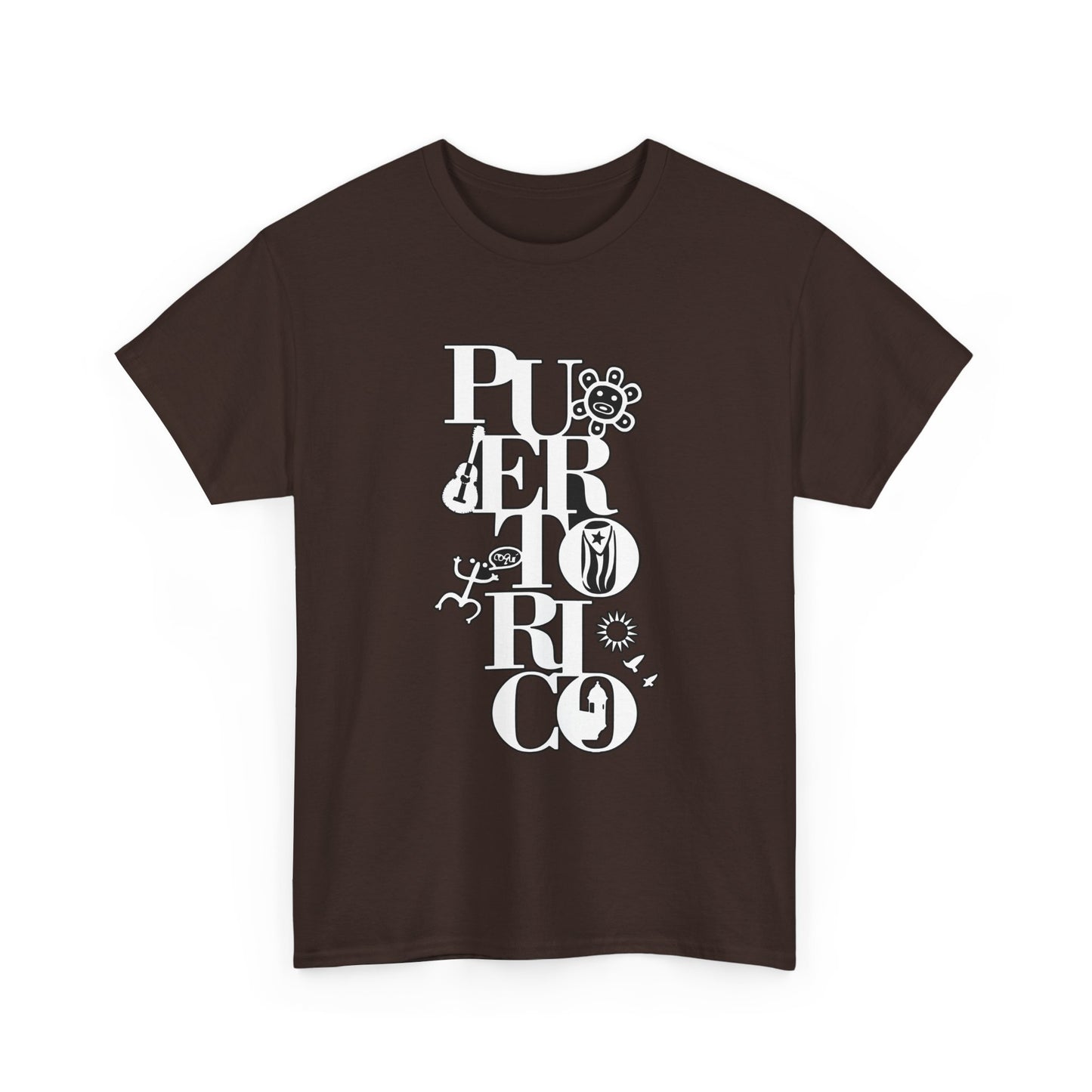 Puerto Rico Floral Vertical Tee — Retro Typography Island Shirt