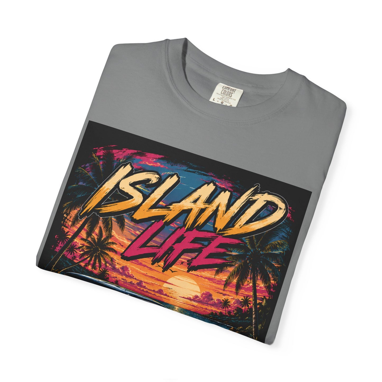 Island Life T-Shirt — Retro Beach Sunset with 57 Chevy Nomad