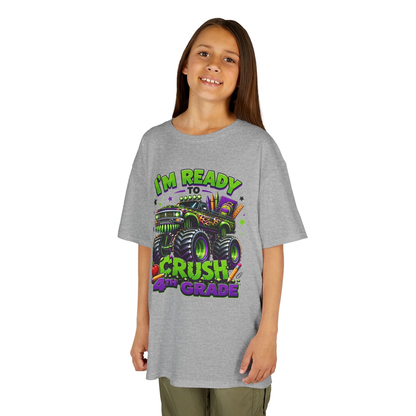 I’m Ready to Crush 4th Grade Monster Truck Kids T-Shirt – Back to School Tee