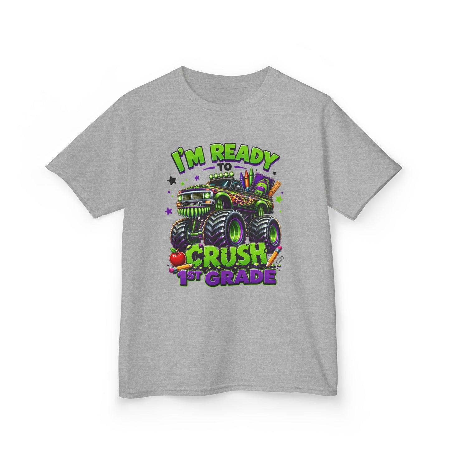 I’m Ready to Crush 1st Grade Monster Truck Kids T-Shirt – First Day of School Tee