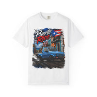Puerto Rico Blue Samuri T-Shirt — Retro Island Flag Street Scene