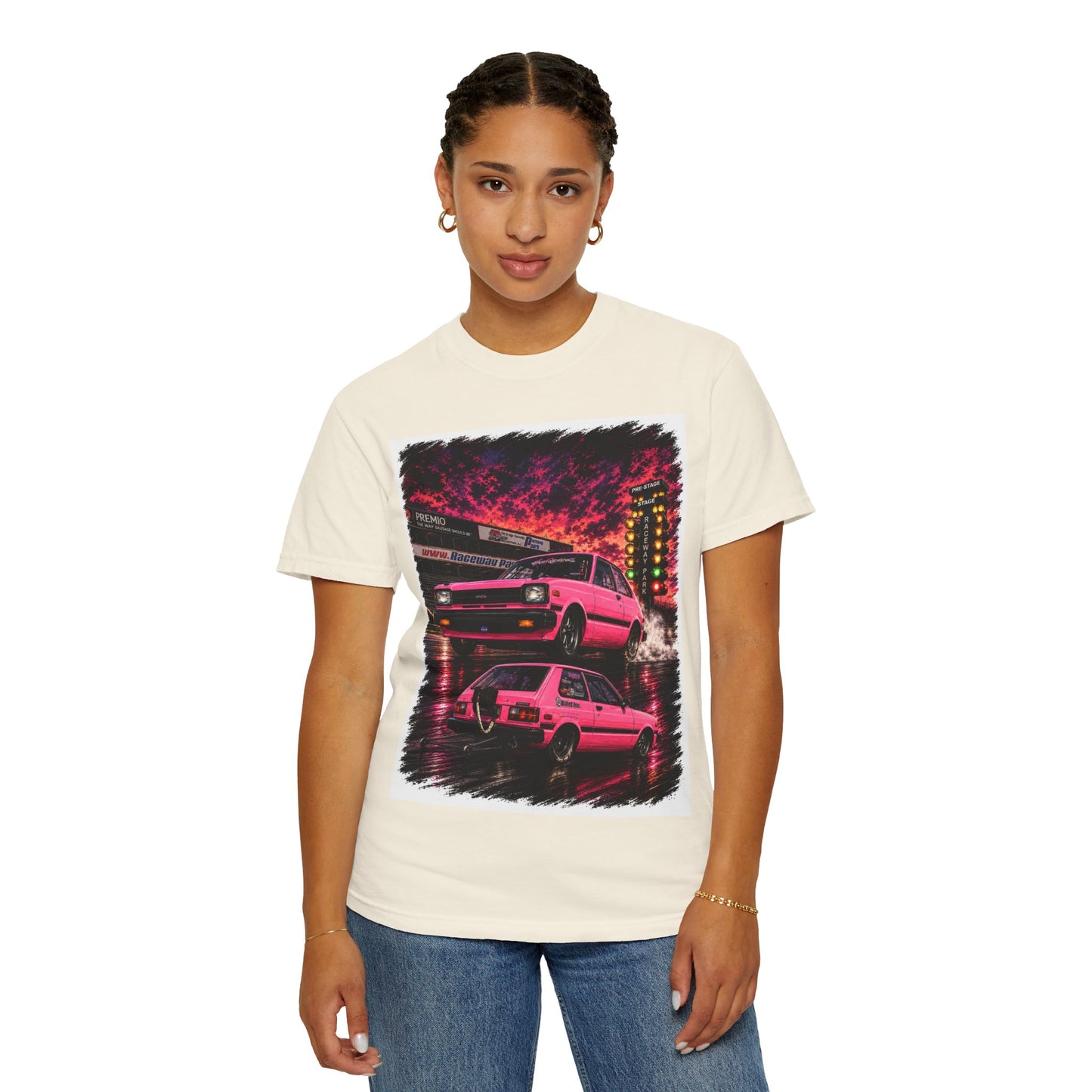 Retro Pink Starlet T-Shirt — Neon Pink Skyline Racing Graphic