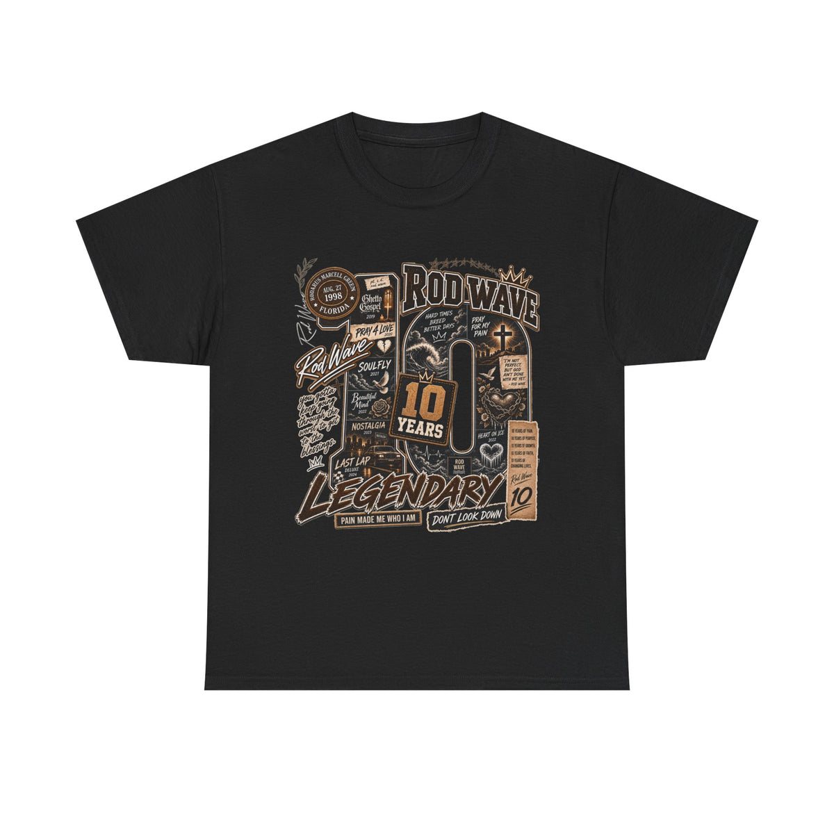 Rod Wave 10 Years Legendary – Pain, Purpose & Faith Hip-Hop Collage T-Shirt Design