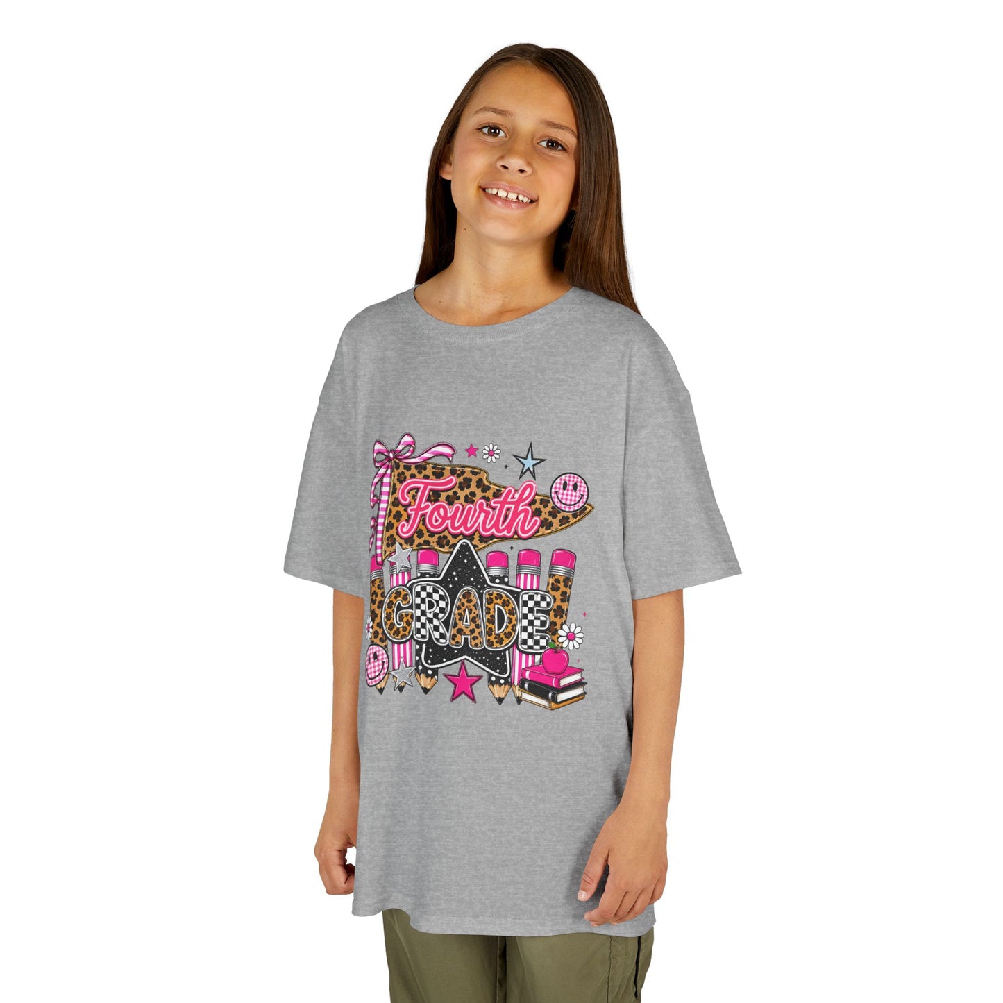 Fourth Grade Girl Back to School T-Shirt – Pink Leopard First Day of 4th Grade Tee